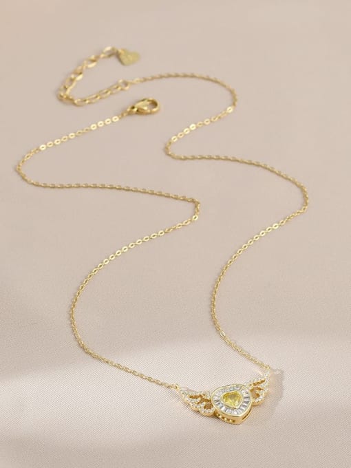 Gold XL62808 Brass Cubic Zirconia Heart Dainty Necklace