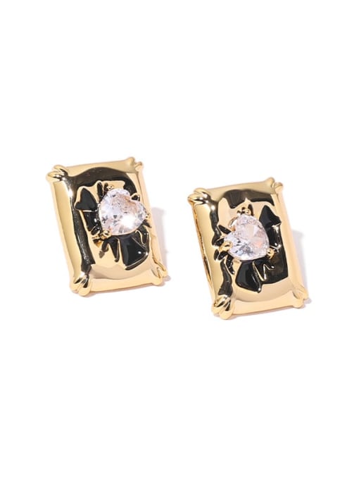 Zircon oil dropping Earrings Brass Cubic Zirconia Heart Vintage Geometric Stud Earring