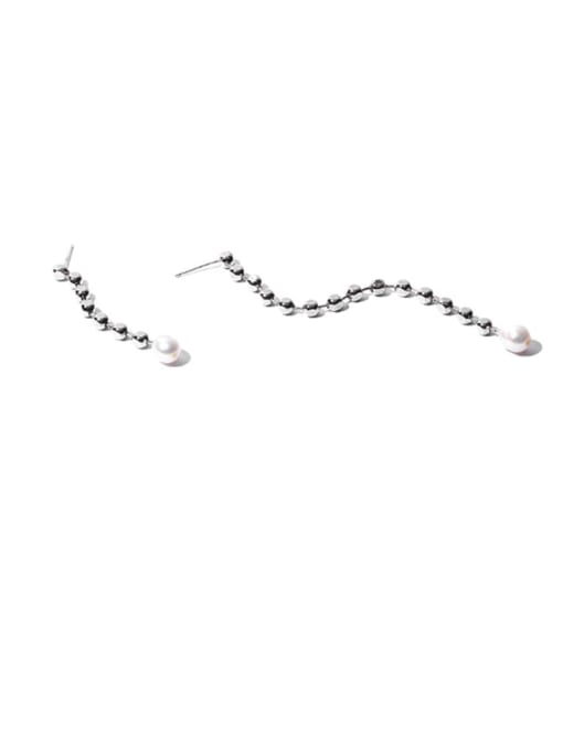 TINGS Brass Asymmetric Bead Tassel Vintage Threader Earring 0