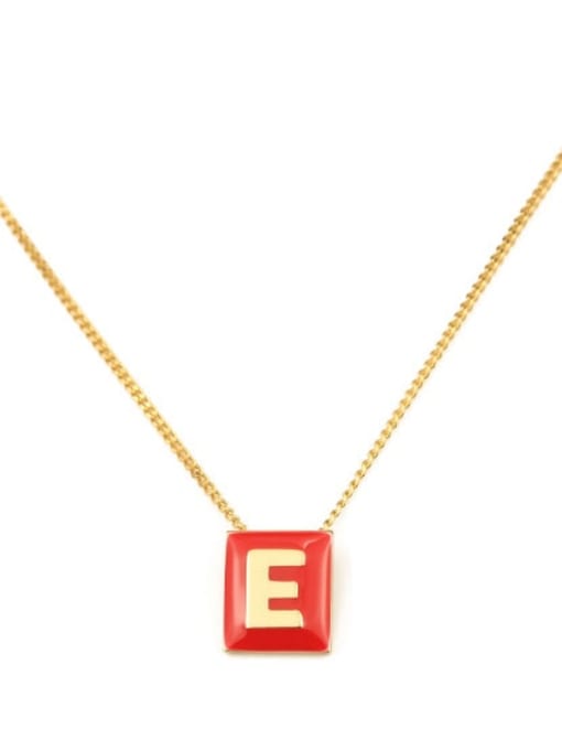 Red e Brass Enamel  Minimalist 26 English letters pendant Necklace