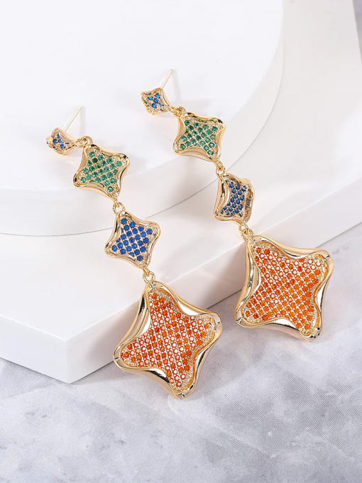 OUOU Brass Cubic Zirconia Multi Color Geometric Luxury Drop Earring 1