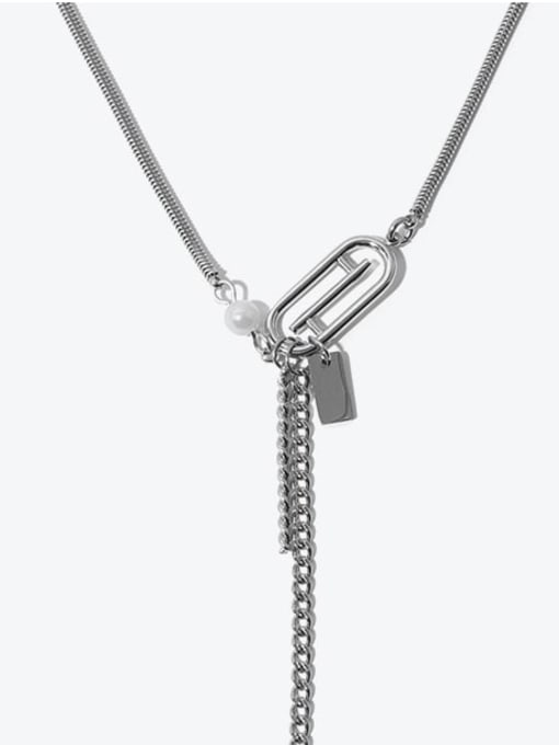 TINGS Titanium Steel Imitation Pearl Tassel Hip Hop Tassel Necklace 2