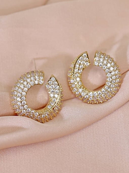 14k gold Brass Cubic Zirconia Geometric Vintage Cluster Earring