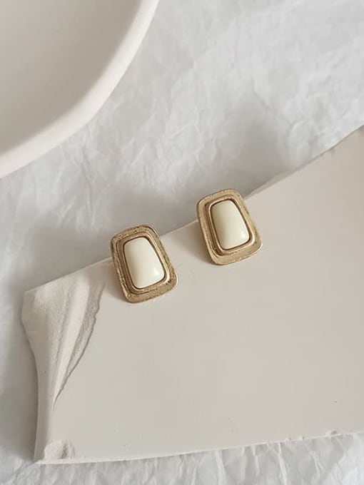 Beige Copper Resin Geometric Minimalist Stud Trend Korean Fashion Earring