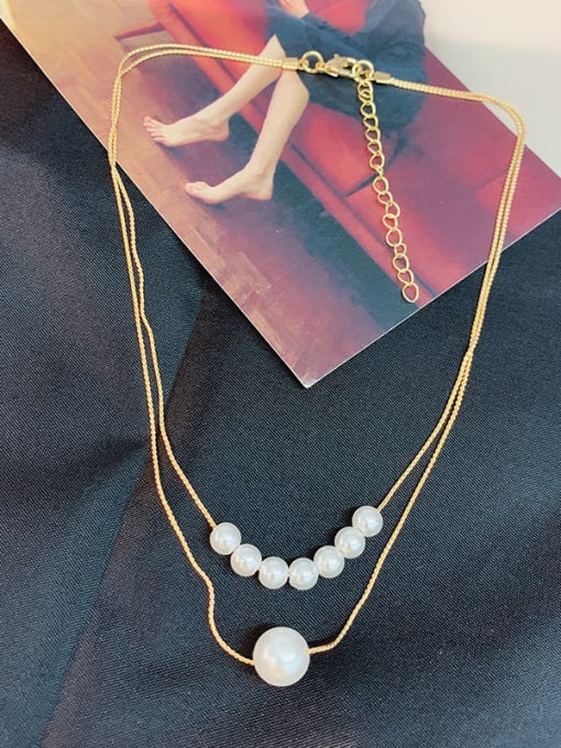 Golden Zinc Alloy Imitation Pearl White Locket Classic Multi Strand Necklace