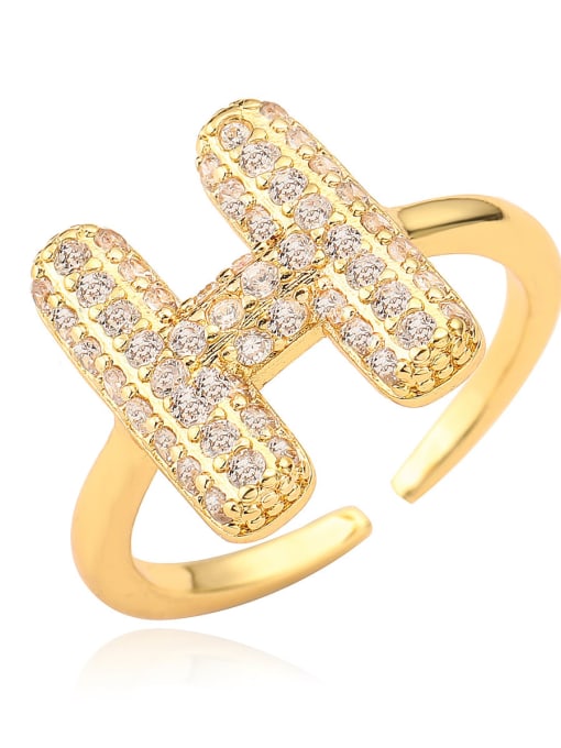 H Brass Cubic Zirconia Letter Minimalist Band Ring