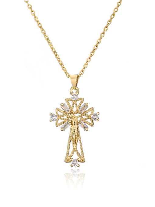 20713 Brass Cubic Zirconia Cross Vintage Regligious Necklace