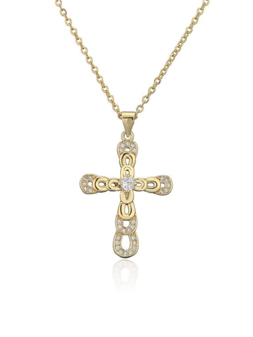 20701 Brass Cubic Zirconia Cross Vintage Regligious Necklace