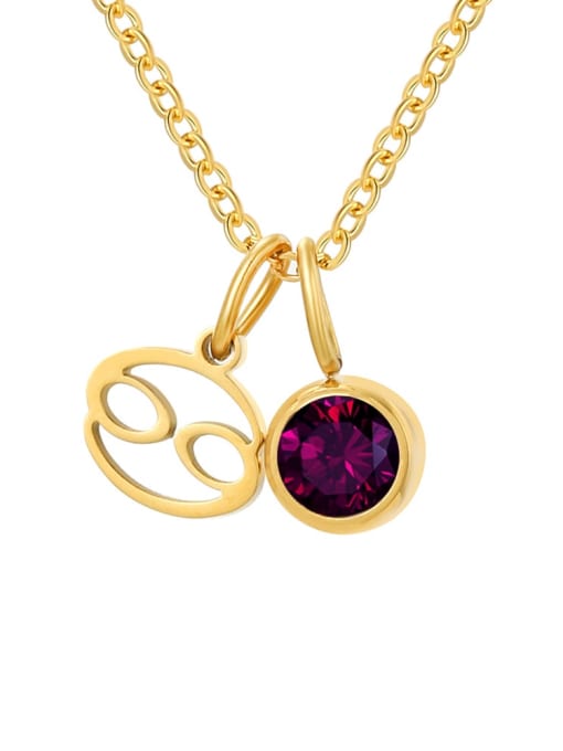 June Purple Cancer Gold Stainless steel Birthstone Constellation Cute Necklace