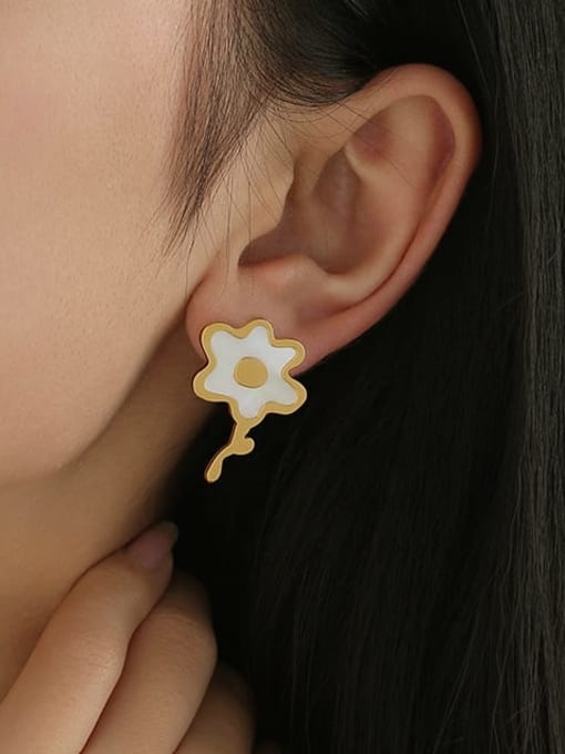 Five Color Titanium Steel Shell Flower Trend Single Earring(Single-Only One) 2