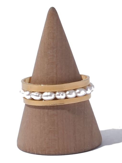 Five Color Brass Imitation Pearl Geometric Hip Hop Band Ring