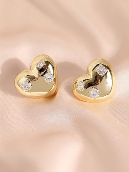 16K gold Brass Cubic Zirconia Heart Minimalist Stud Earring