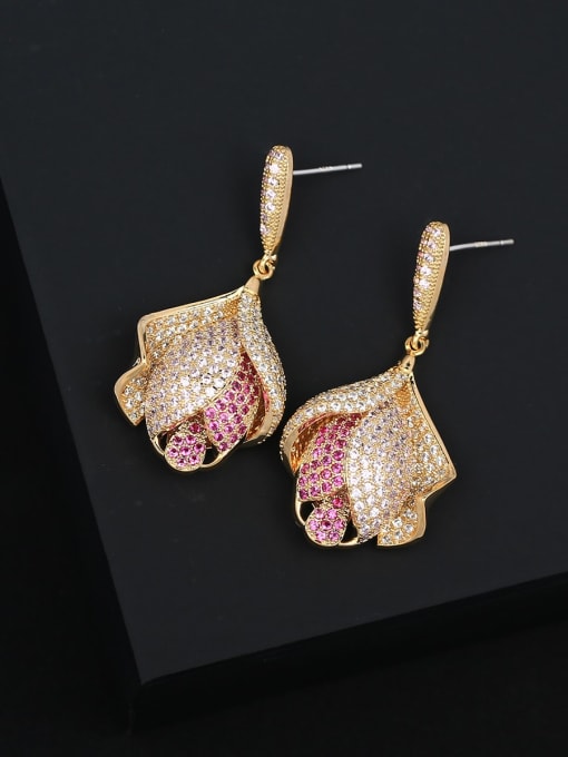 OUOU Brass Cubic Zirconia Flower Luxury Stud Earring 2