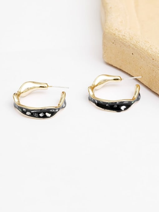 Shell black Copper Enamel Geometric Minimalist Stud Trend Korean Fashion Earring
