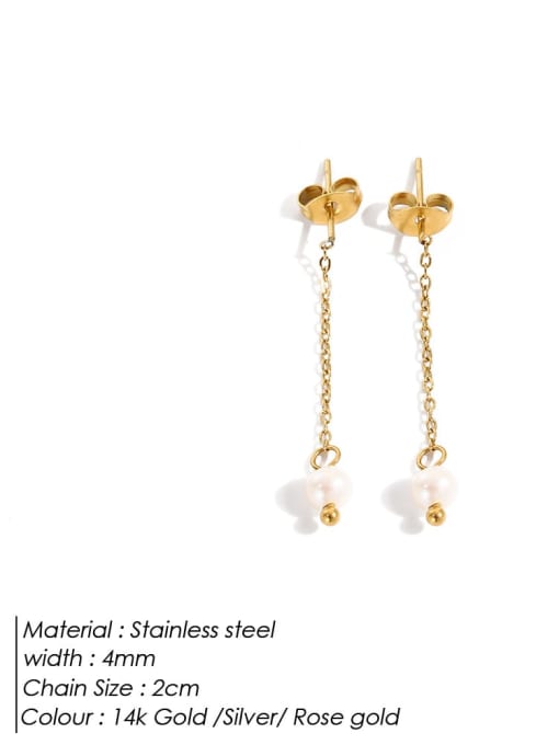 gold Stainless steel Imitation Pearl Tassel Minimalist Drop Earring