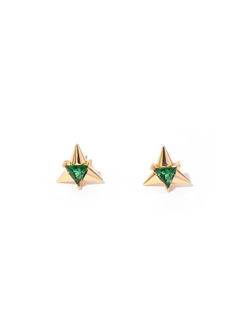 Green Brass Cubic Zirconia Triangle Hip Hop Stud Earring