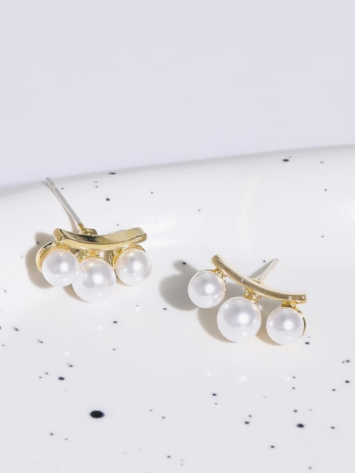14k gold Brass Imitation Pearl Geometric Vintage Stud Earring