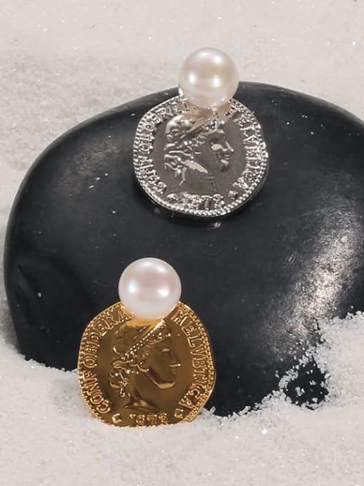 ACCA Brass Imitation Pearl Coin Vintage Drop Earring 2