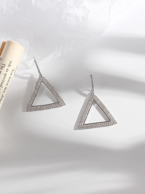 white k Copper Rhinestone Triangle Minimalist Drop Trend Korean Fashion Earring