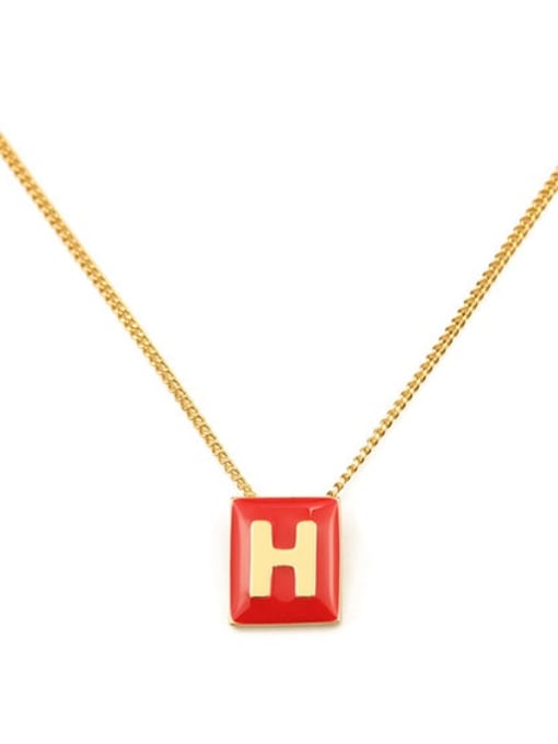 Red H Brass Enamel  Minimalist 26 English letters pendant Necklace