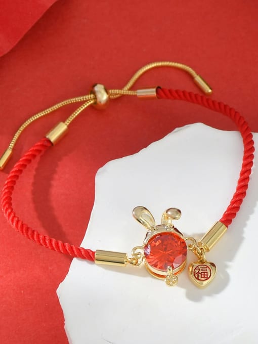 YOUH Brass Cubic Zirconia Red Rabbit Dainty Adjustable Bracelet 1