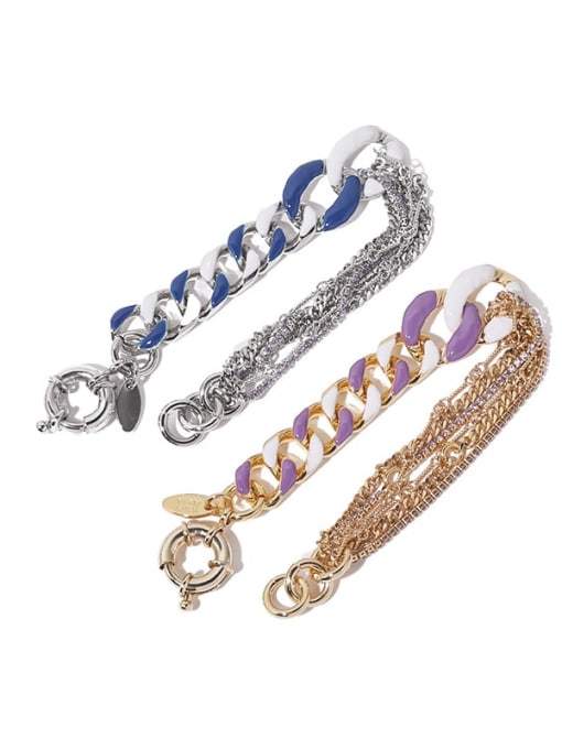 Five Color Brass Enamel Geometric Vintage Strand Bracelet 0