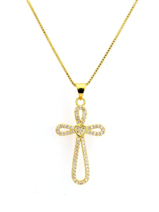 renchi Brass Cubic Zirconia Cross Vintage Regligious Necklace 0