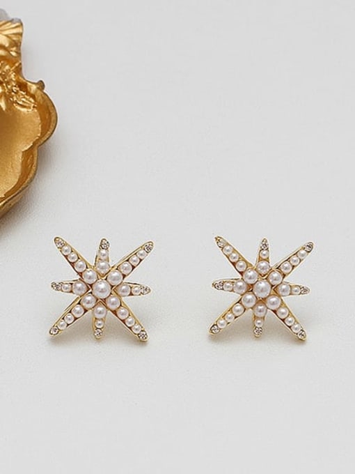 14K gold Brass Imitation Pearl Star Ethnic Stud Trend Korean Fashion Earring