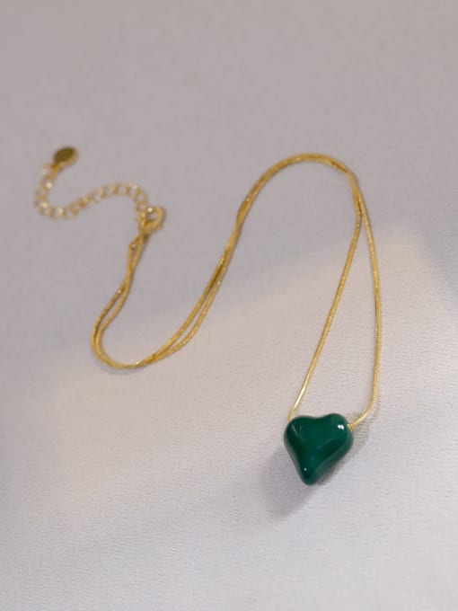16K gold+  green Brass Enamel Heart Minimalist Necklace