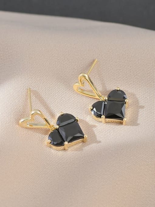 Golden black ED64750 Brass Cubic Zirconia Black Heart Dainty Stud Earring