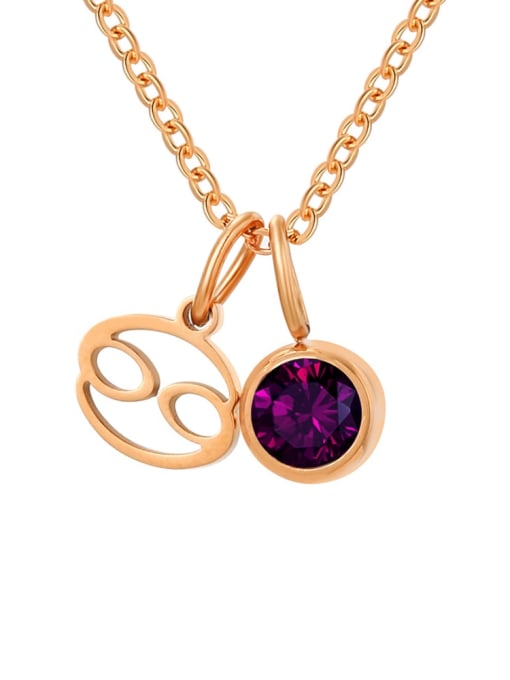 June Purple Cancer Rose Gold Stainless steel Birthstone Constellation Cute Necklace
