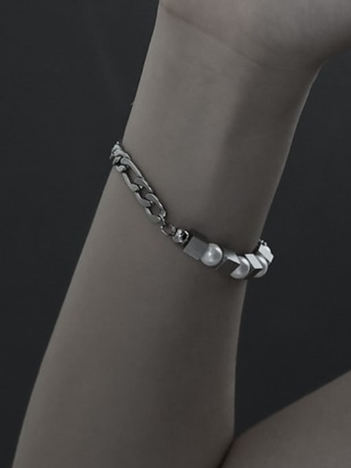 TINGS Titanium Steel Imitation Pearl Geometric Hip Hop Bracelet 2
