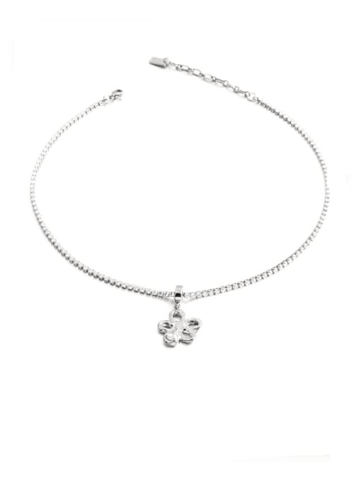 pendant Titanium Steel Cubic Zirconia Flower Vintage Necklace