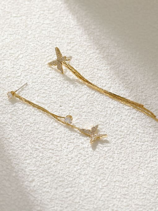 HYACINTH Brass Cubic Zirconia Tassel Minimalist Threader Earring 3