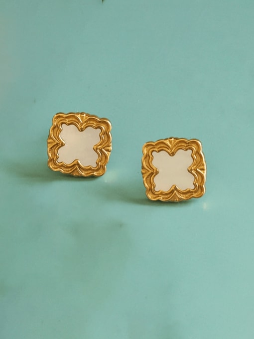 Five Color Brass Shell Square Vintage Stud Earring 2