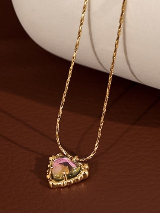 Five Color Brass Cubic Zirconia Heart Vintage Necklace 0