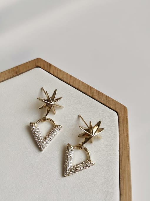 14K  gold Copper Cubic Zirconia Geometric Dainty Stud Trend Korean Fashion Earring