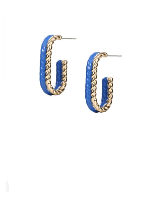 Blue oil drop earrings Brass Enamel Geometric Minimalist Stud Earring