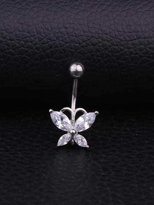 HISON Stainless steel Cubic Zirconia Butterfly Hip Hop Belly Rings & Belly Bars 1