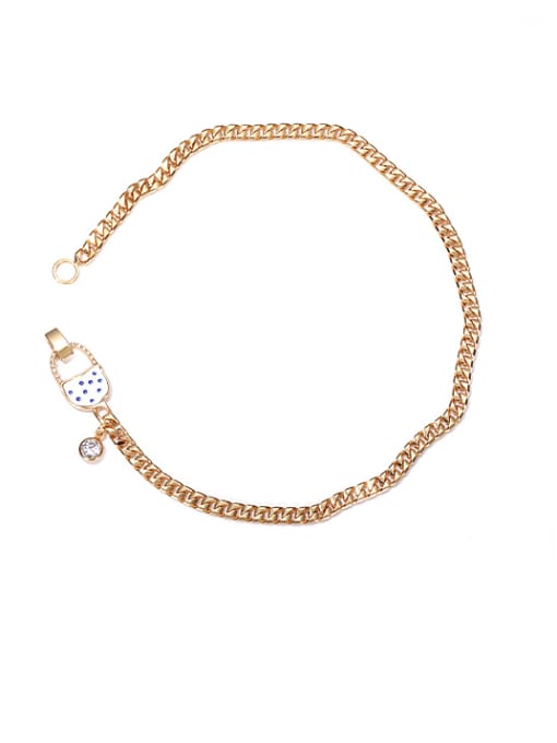 Gold necklace Brass Enamel Hollow Geometric Chain Vintage Necklace