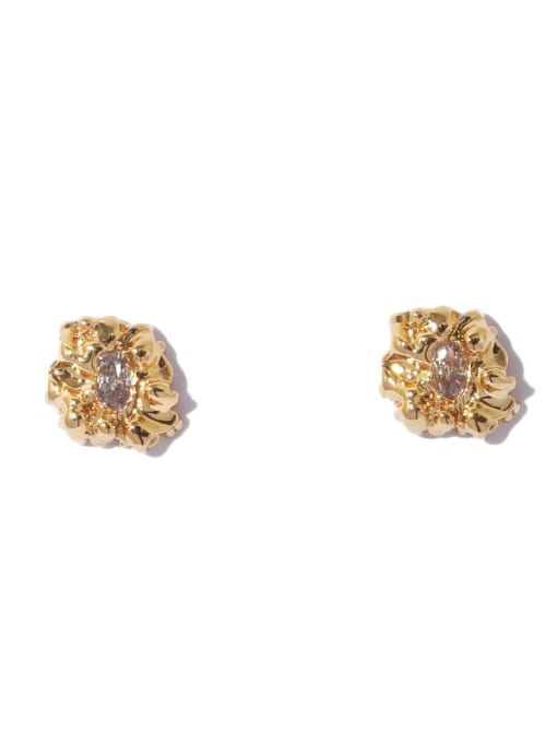 Gold Earrings Brass Cubic Zirconia Geometric Vintage Stud Earring