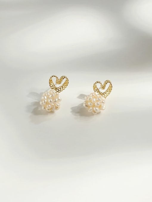14K Gold Copper Imitation Pearl Heart Cute Drop Trend Korean Fashion Earring