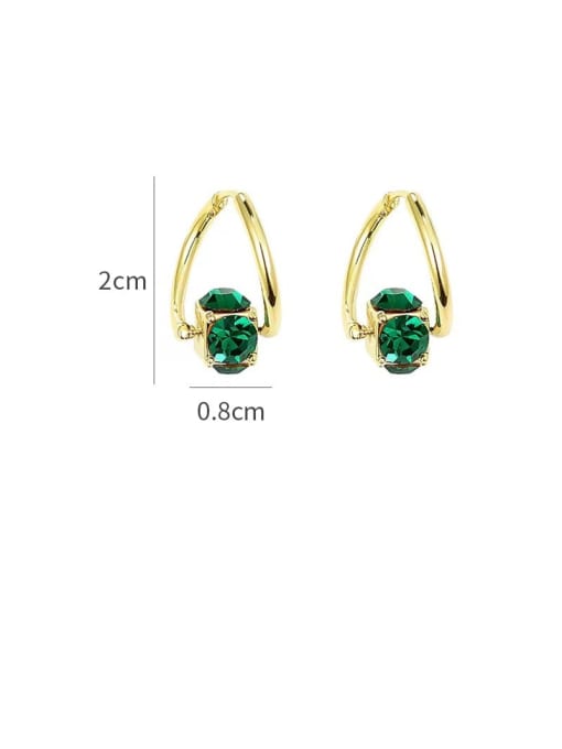 YOUH Brass Cubic Zirconia Green Geometric Vintage Stud Earring 2