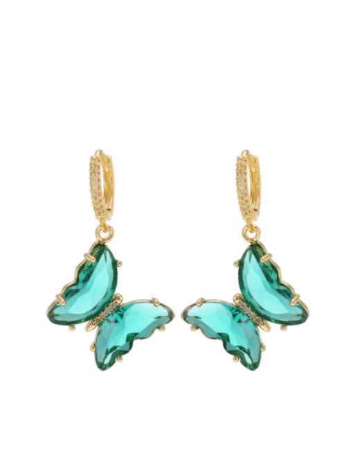 COLSW Brass Glass Stone Multi Color Butterfly Minimalist Huggie Earring 2
