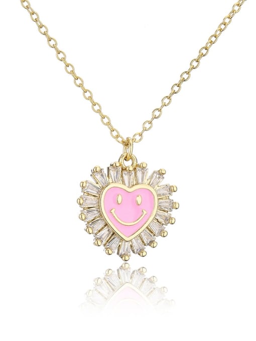 21642 Brass Cubic Zirconia  Heart smiley Minimalist Necklace
