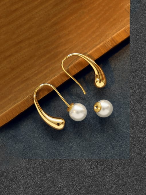 golden Brass Imitation Pearl Geometric Vintage Hook Earring