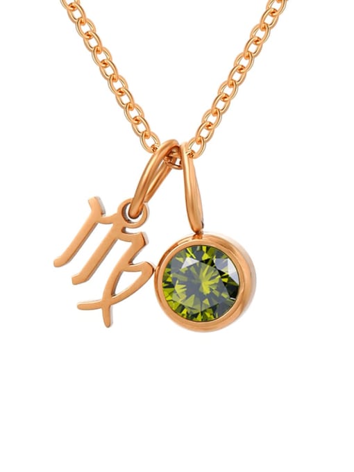 August Light Green Virgo Rose Gold Stainless steel Birthstone Constellation Cute Necklace