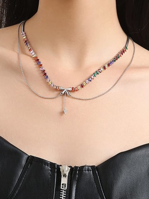 TINGS Brass Cubic Zirconia Bowknot Hip Hop Tassel Necklace 2