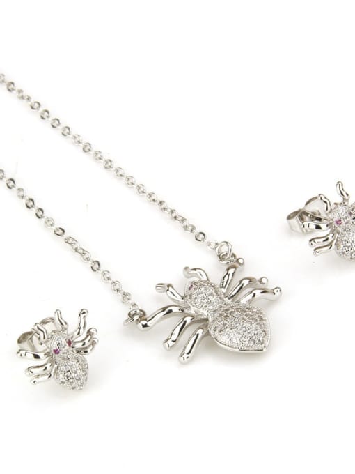 White Gold spider suit Brass  Cubic Zirconia Insect Earring and Necklace Set