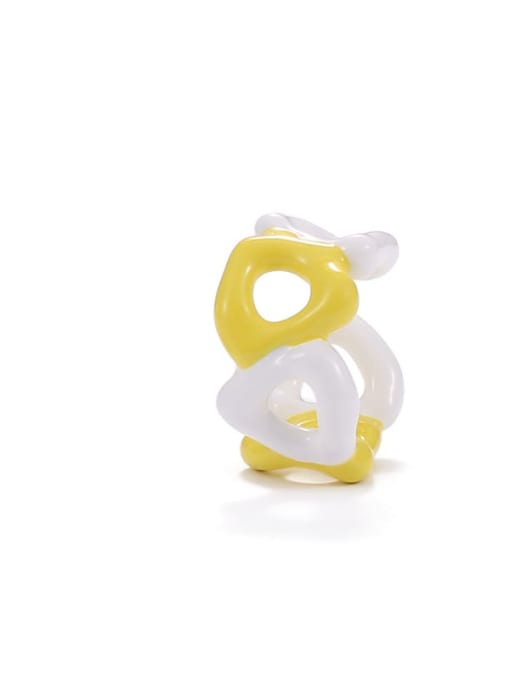 Yellow white contrast Brass Enamel Heart Hip Hop Band Ring